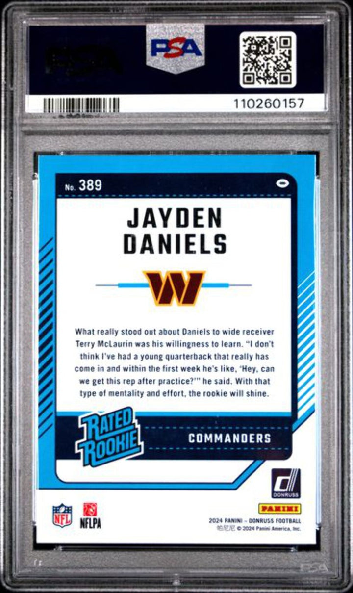Graded 2024 Panini Donruss Jayden Daniels #WSH Rookie RC Football Card PSA 9