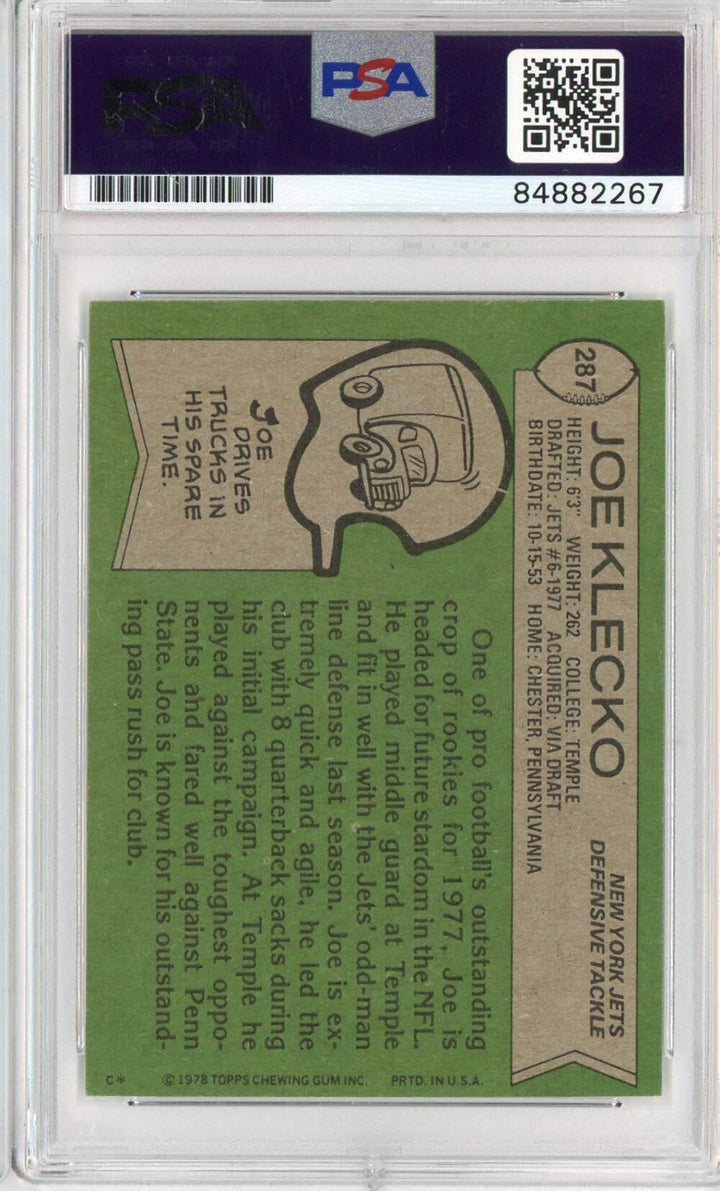Graded 1978 Topps Joe Klecko #287 Rookie RC Football Card PSA Auth Auto Grade