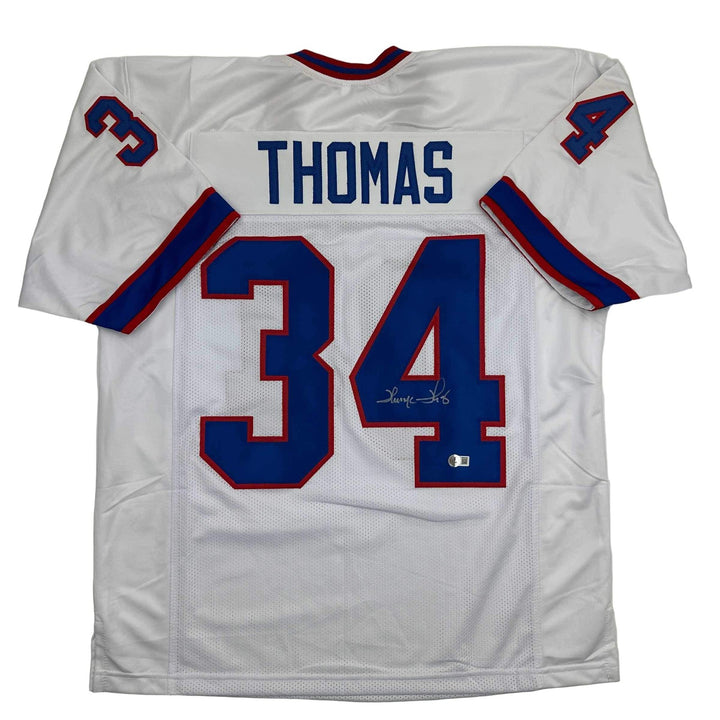 Autographed/Signed THURMAN THOMAS Buffalo White Football Jersey JSA COA Auto