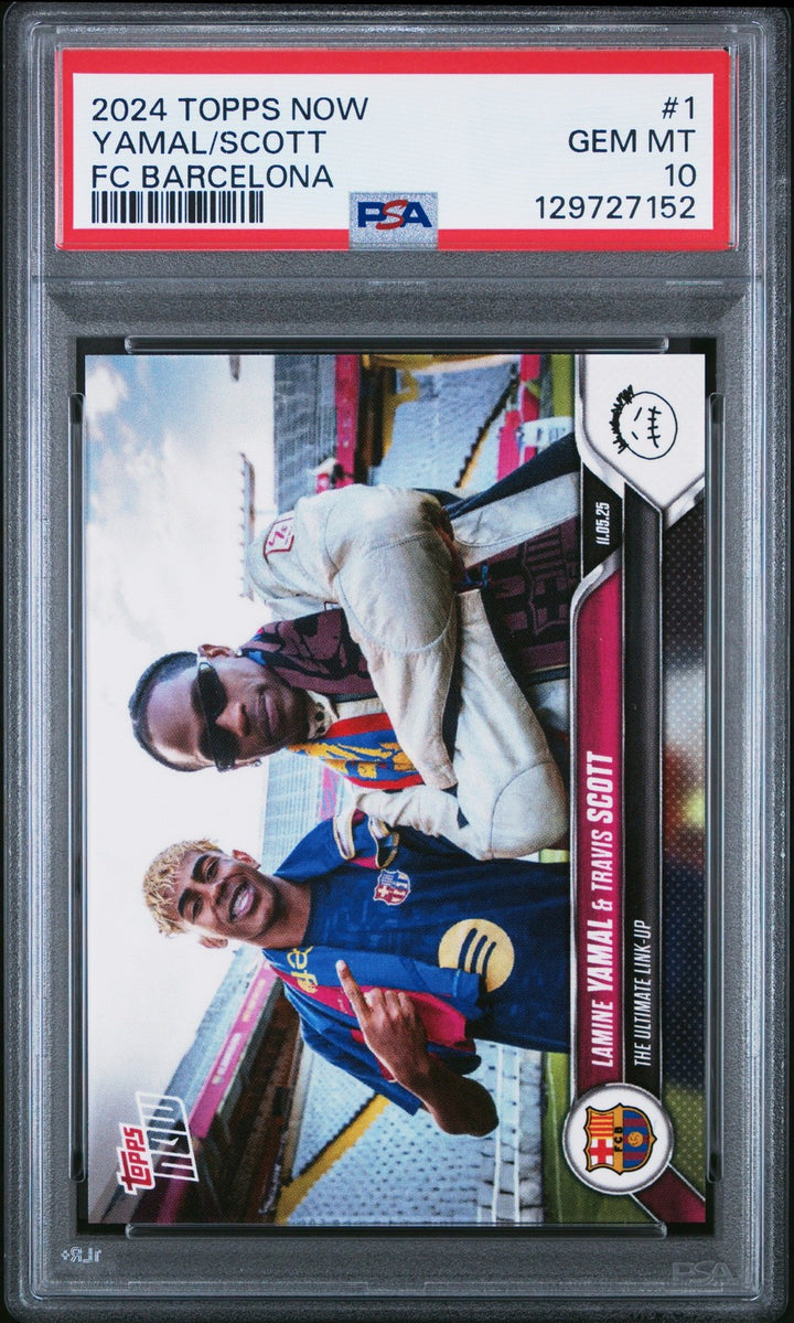 Graded 2024 Topps Now Lamine Yamal/Travis Scott #1 FC Barcelona Card PSA 10