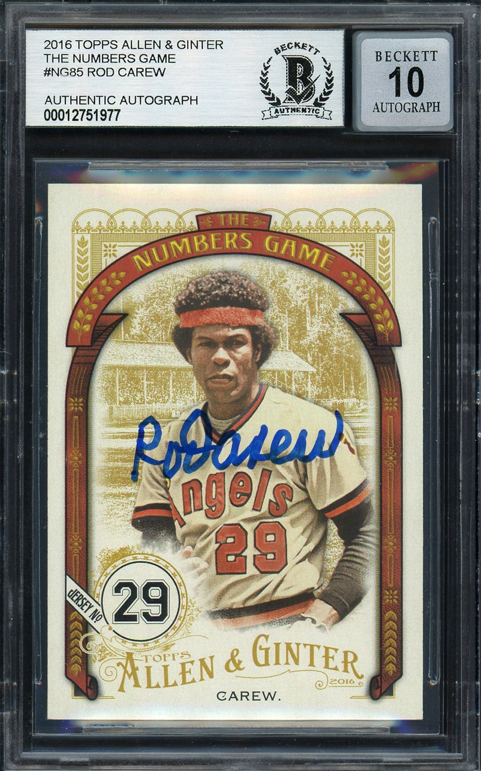 Rod Carew Auto 2016 Topps Allen Ginter Numbers Game Card NG-85 Cal Angels Sig 10