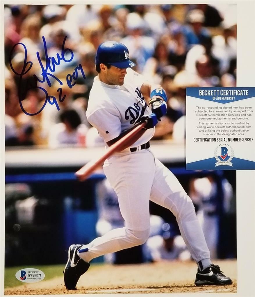 Eric Karros signed Dodgers 8x10 Photo #2 "92 ROY" Inscription ~ Beckett BAS COA