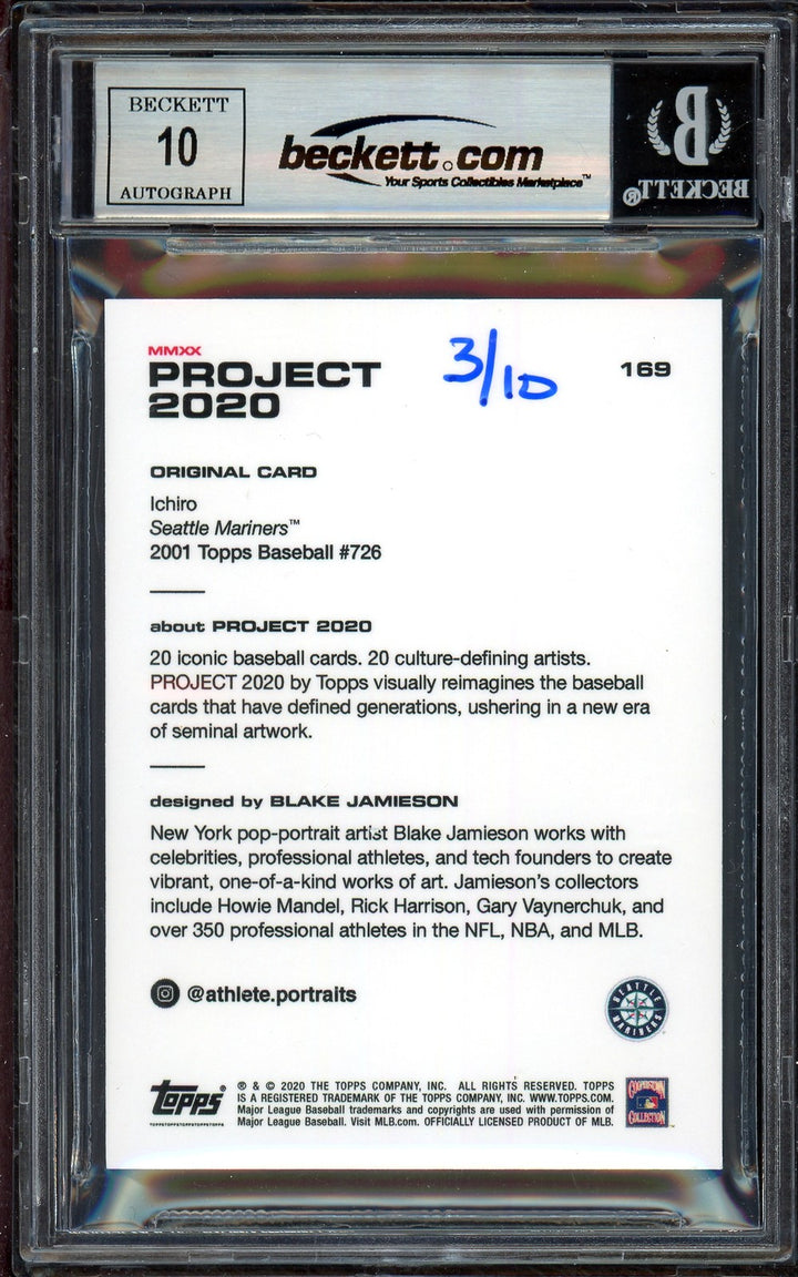 Ichiro Suzuki Auto Topps Project 2020 Blake Jamieson Card 169 Sig 10 #/10 BAS
