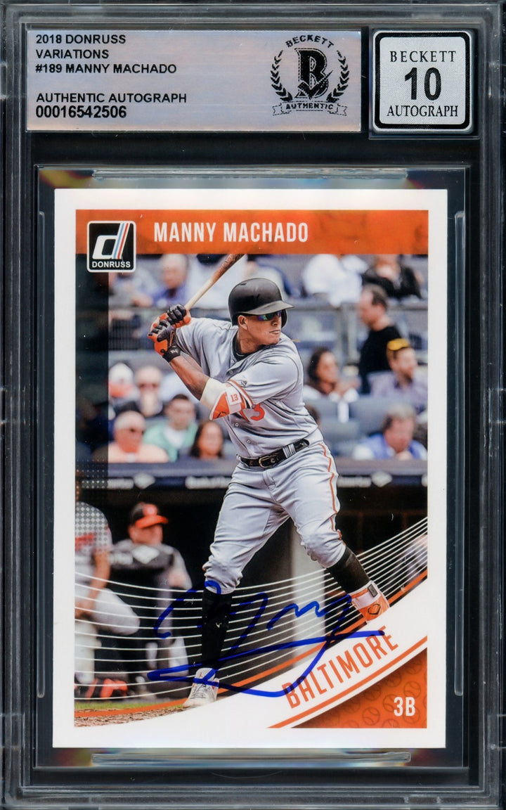 Manny Machado Auto Signed 2018 Donruss Variation Card 189 Orioles Sig 10 Beckett