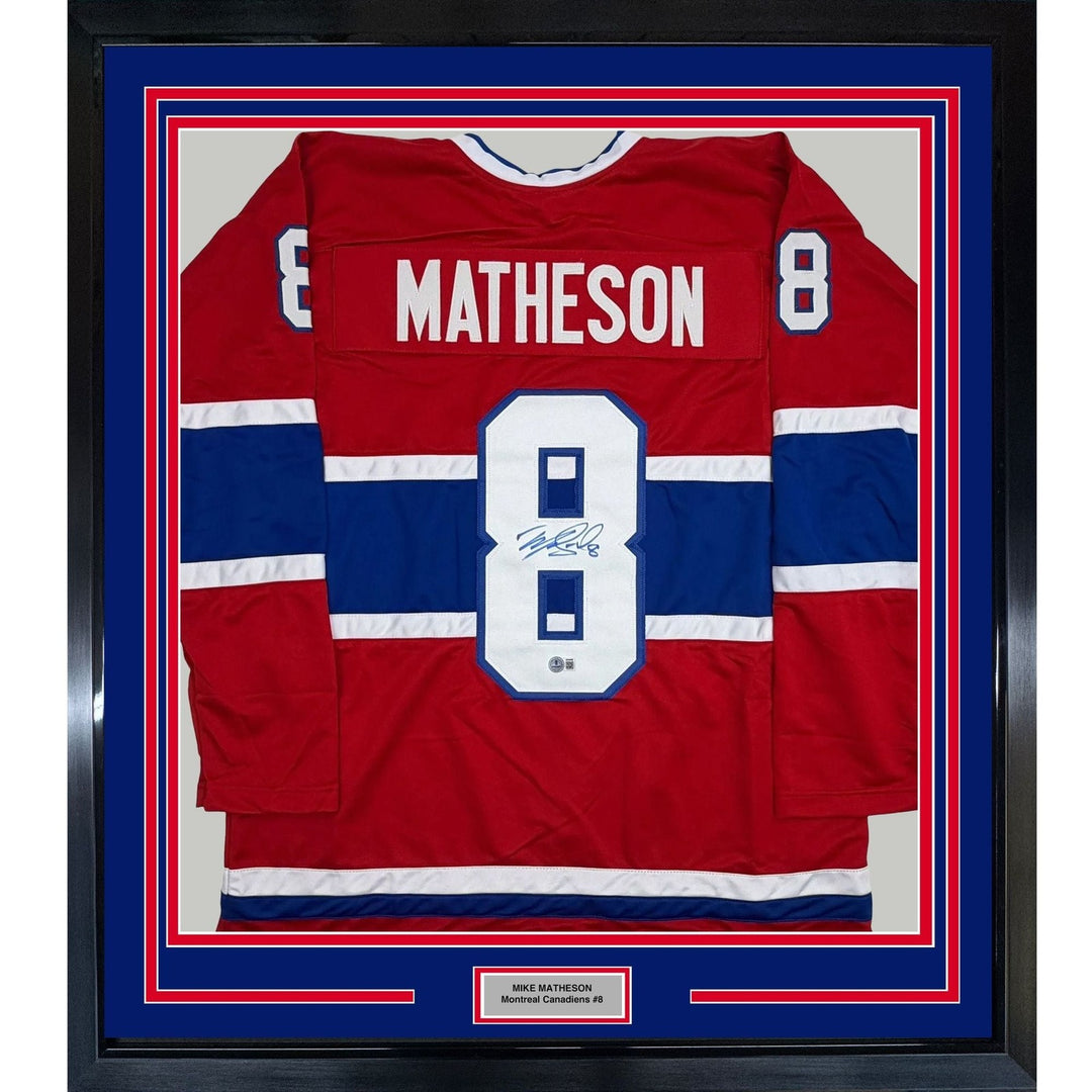 Framed Autographed/Signed Mike Matheson 35x39 Montreal Red Jersey BAS COA