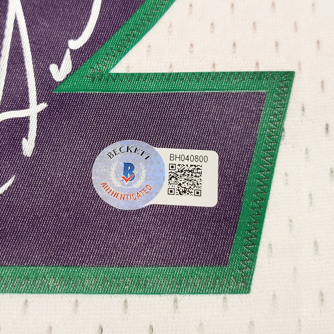 Jazz Karl Malone Auto White Purple Auth Mitchell Ness 1995 ASG Jersey XL Beckett