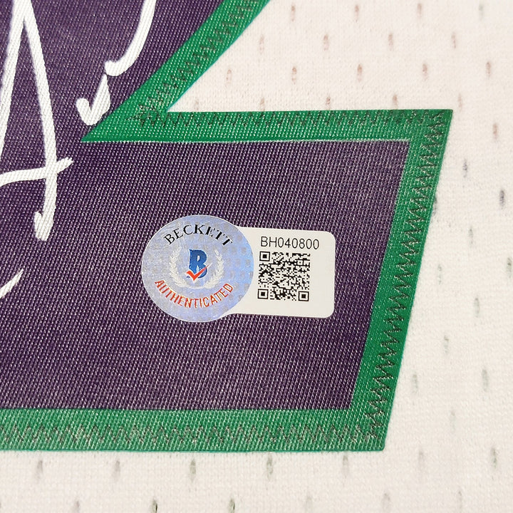 Jazz Karl Malone Auto White Purple Auth Mitchell Ness 1995 ASG Jersey XL Beckett