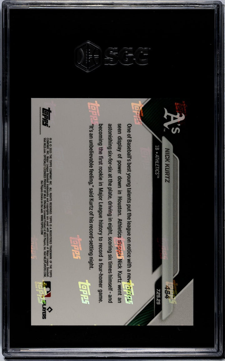 Graded 2025 Topps Now Nick Kurtz #464 Rookie RC Card SGC 10 Gem Mint