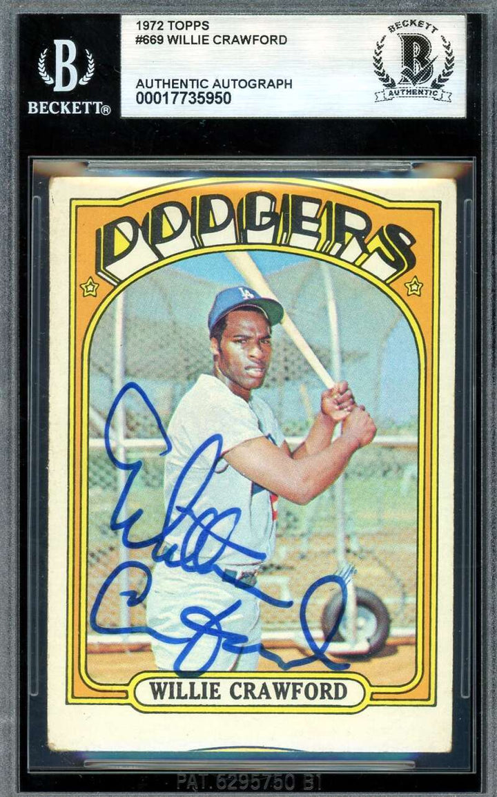 Willie Crawford Beckett BAS Vintage Signed 1972 Topps Hi Number Autograph