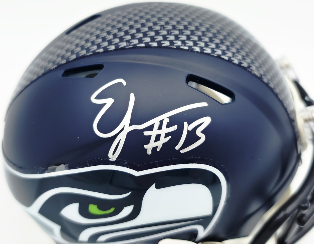 Ernest Jones IV Signed Seahawks Blue SB LX Champions Logo Speed Mini Helmet MCS