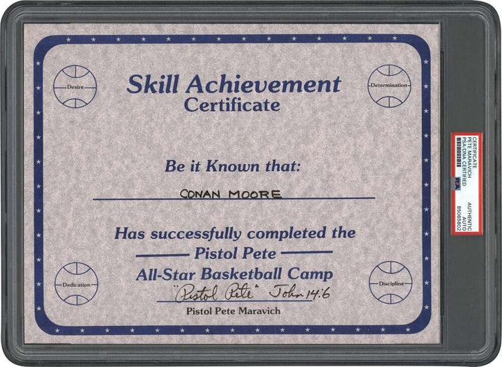 Pistol Pete Maravich PSA DNA  Rare Autograph Camp Certificate Signed