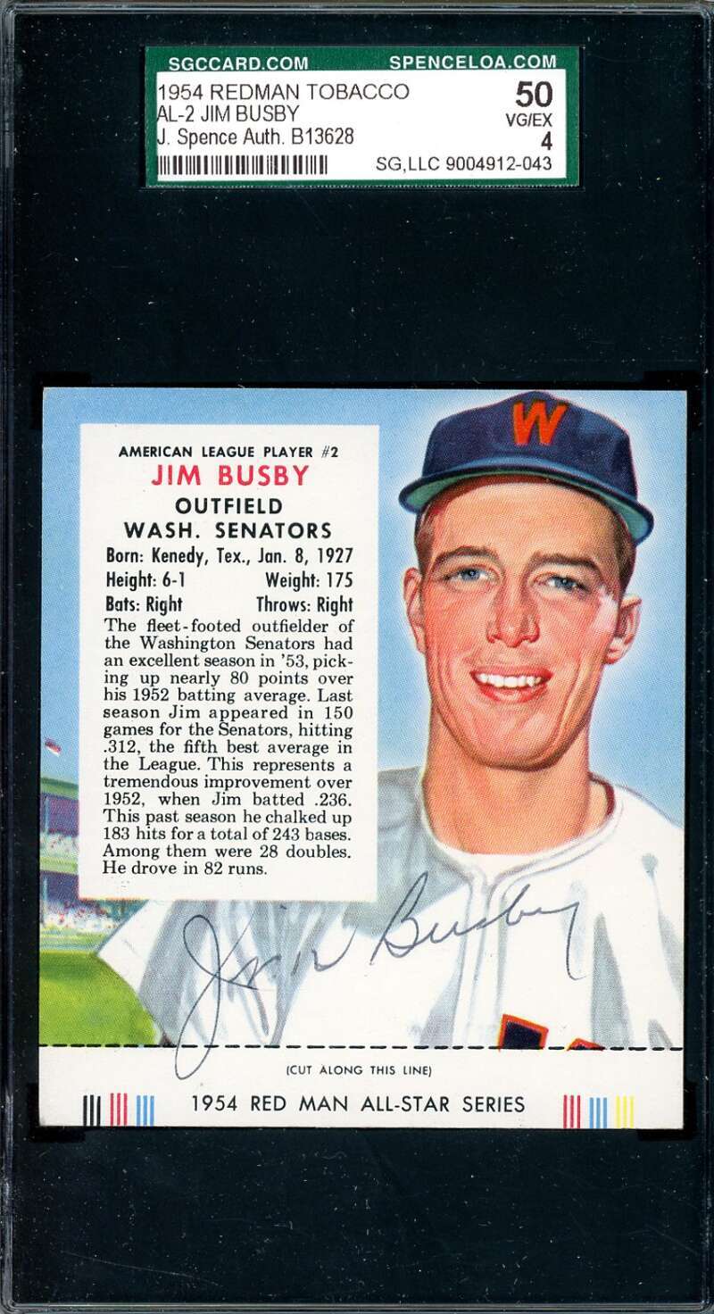 Jim Busby JSA SGC Coa Signed 1954 Red Man Tobacco With Tab Autograph