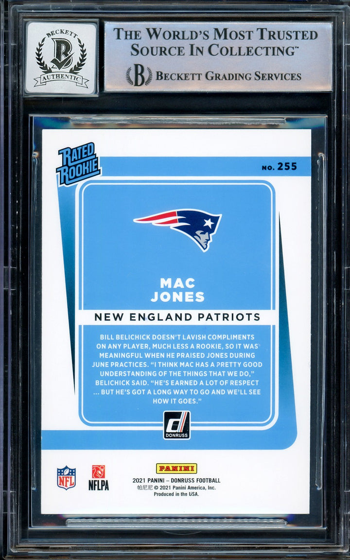 Mac Jones Signed 2021 Donruss Rated RC 255 Patriots Auto GM 10 Beckett