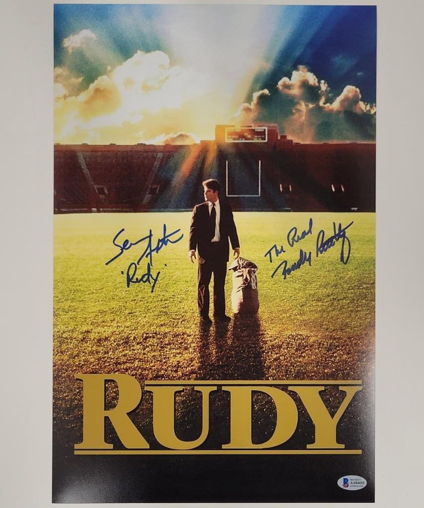 Rudy Ruettiger & Sean Astin signed Rudy 11x17 Movie Poster ~ BAS Witness Holo