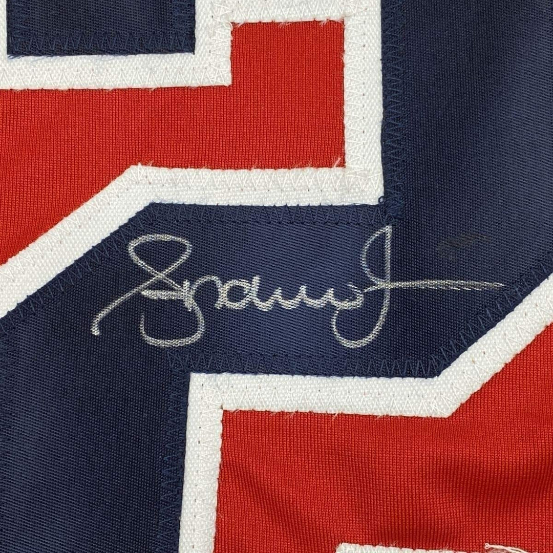 Framed Autographed/Signed Andruw Jones 35x39 Atlanta Red Jersey PSA/DNA COA