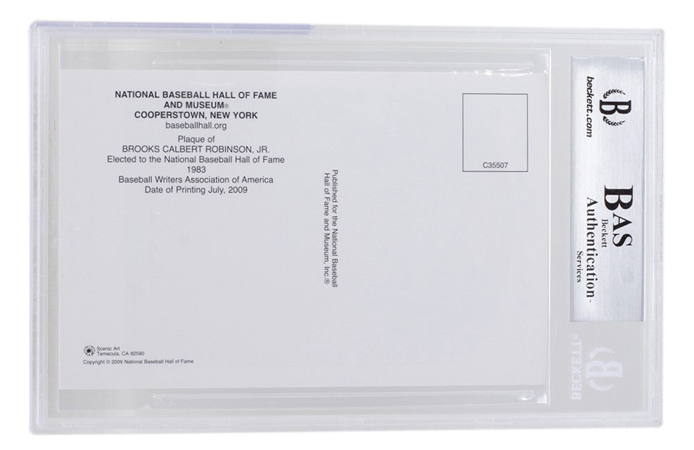 Brooks Robinson Signed Slabbed Orioles Hall of Fame Plaque Postcard BAS 105