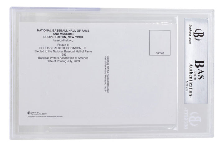 Brooks Robinson Signed Slabbed Orioles Hall of Fame Plaque Postcard BAS 105