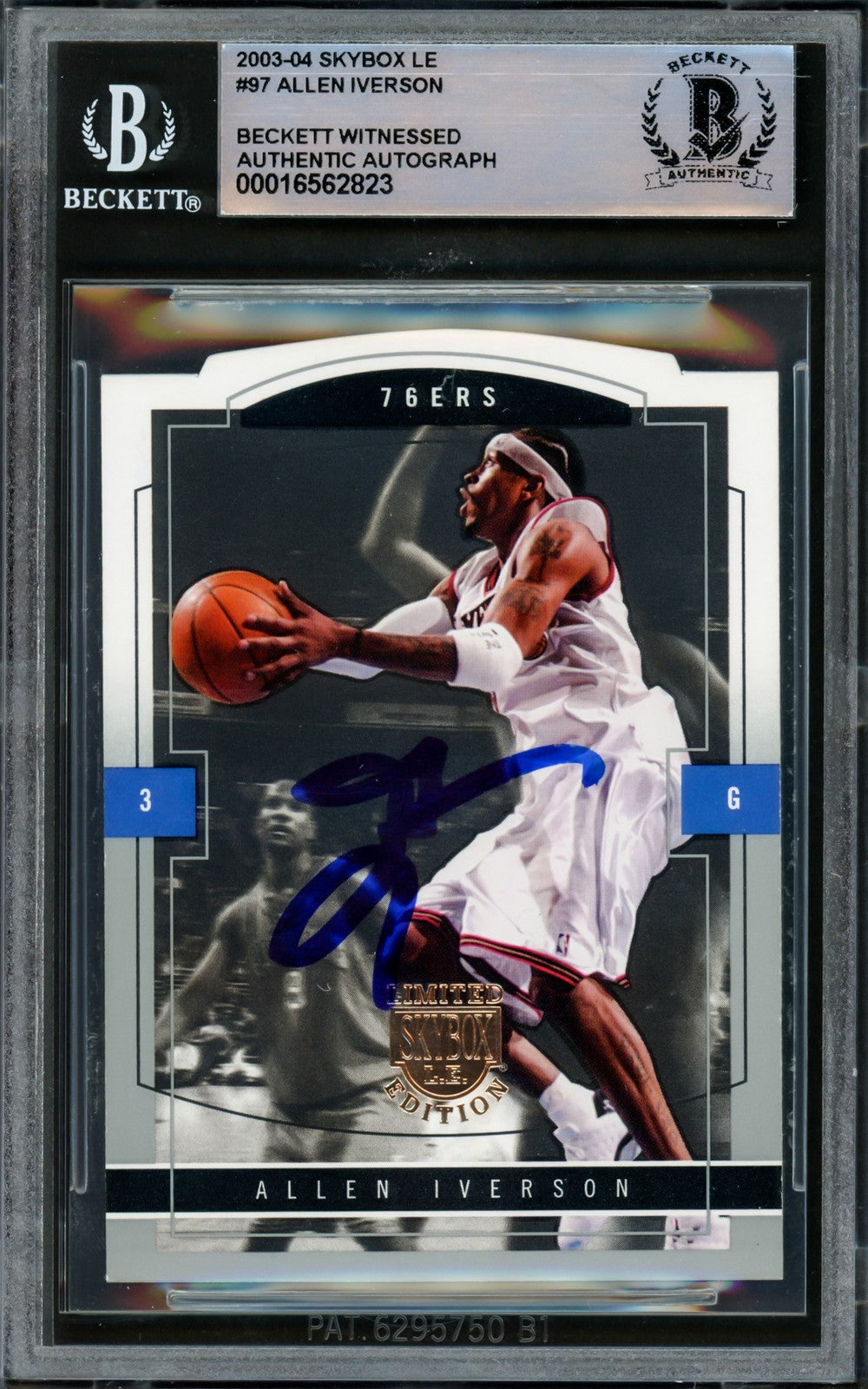 Allen Iverson Signed 2003-04 Skybox LE Card 97 76ers Beckett Wit #16562823