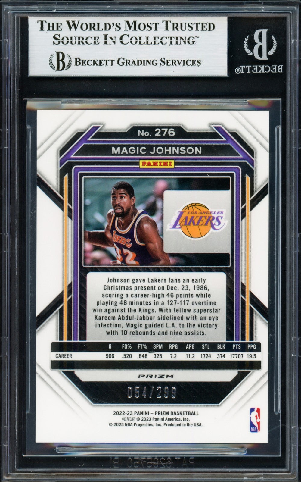 Magic Johnson Auto 2022-23 Panini Prizm Red Card 276 Card Lakers /299 Beckett