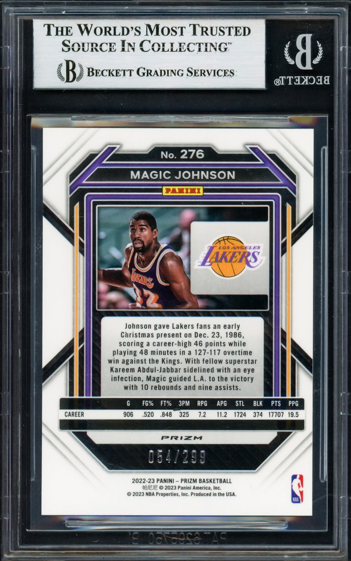 Magic Johnson Auto 2022-23 Panini Prizm Red Card 276 Card Lakers /299 Beckett