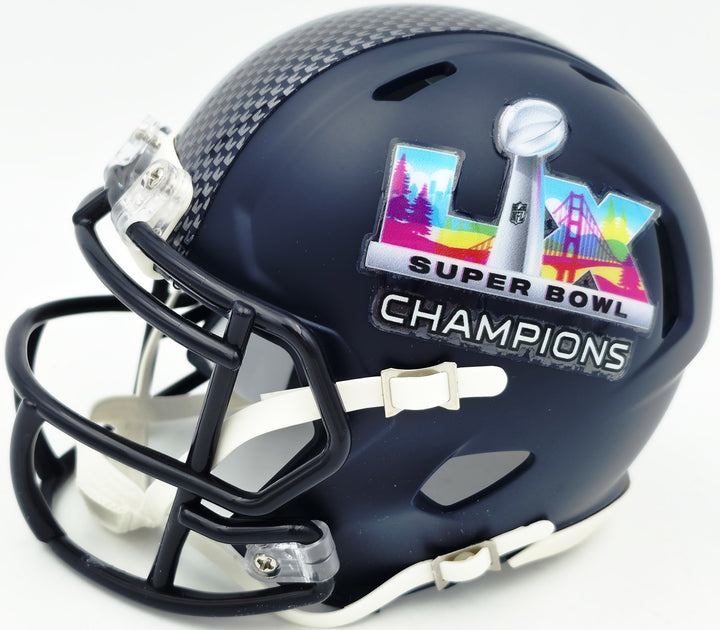 Jaxon Smith-Njigba Auto Seahawks Blue SB LX Champions Logo Speed Mini Helmet