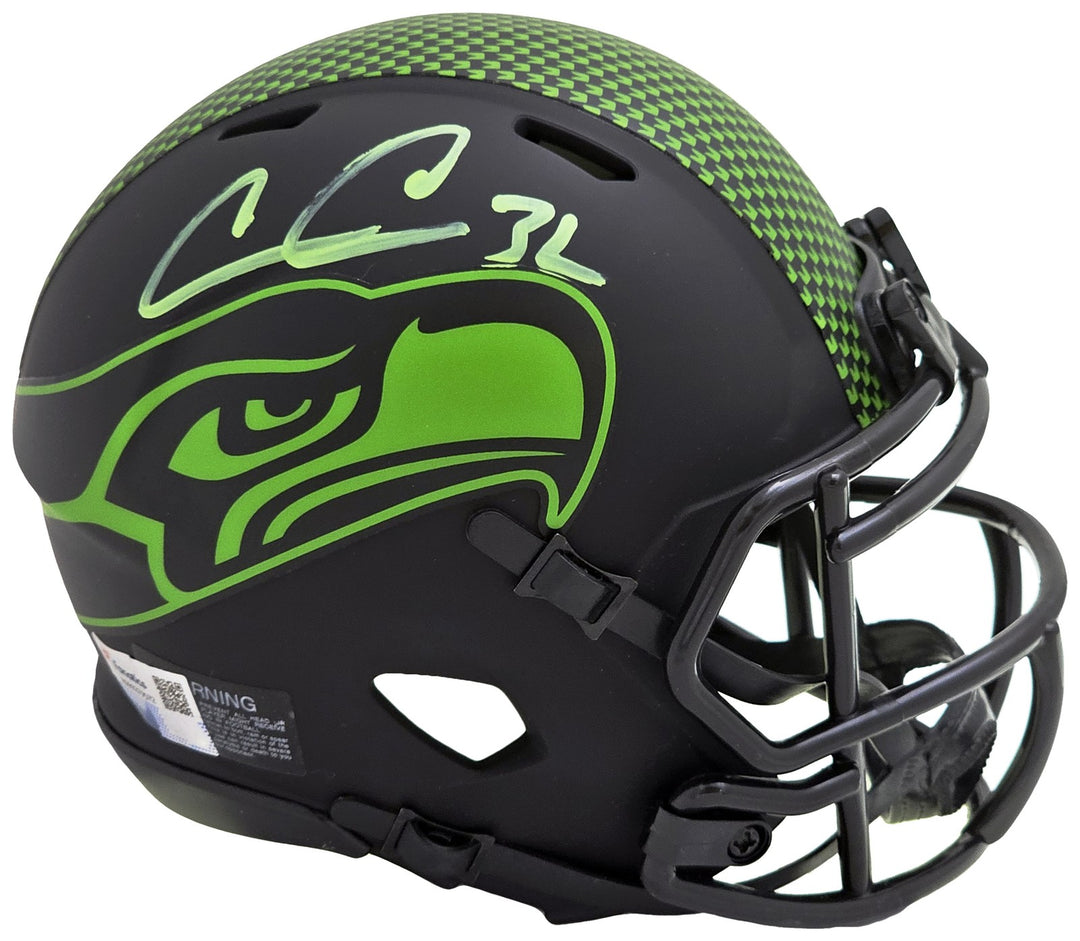 Chris Carson Signed Seahawks Eclipse Black Speed Mini Helmet Fanatics Holo
