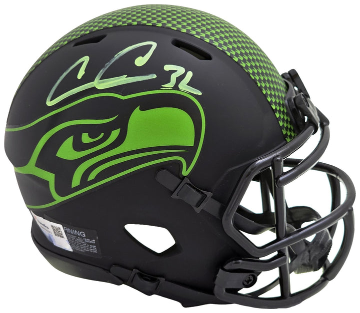 Chris Carson Signed Seahawks Eclipse Black Speed Mini Helmet Fanatics Holo