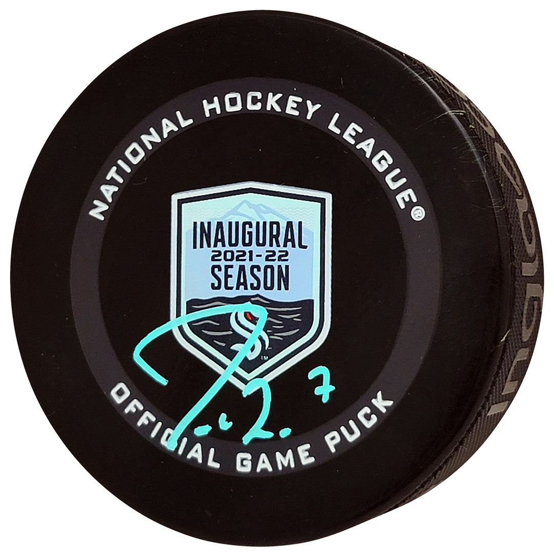 Jordan Eberle Auto Kraken Inaugural Season Logo Hockey Game Puck Auto Fanatics