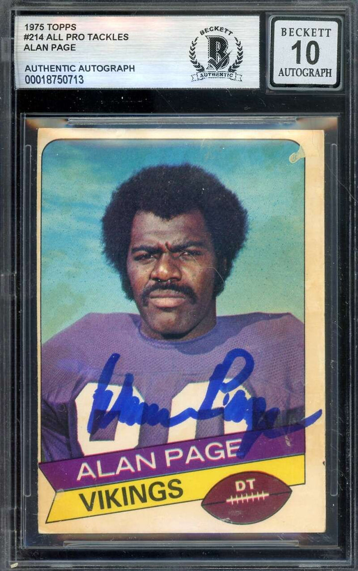 Alan Page Gem Mint 10 Beckett BAS Signed 1977 Topps Holsum Autograph