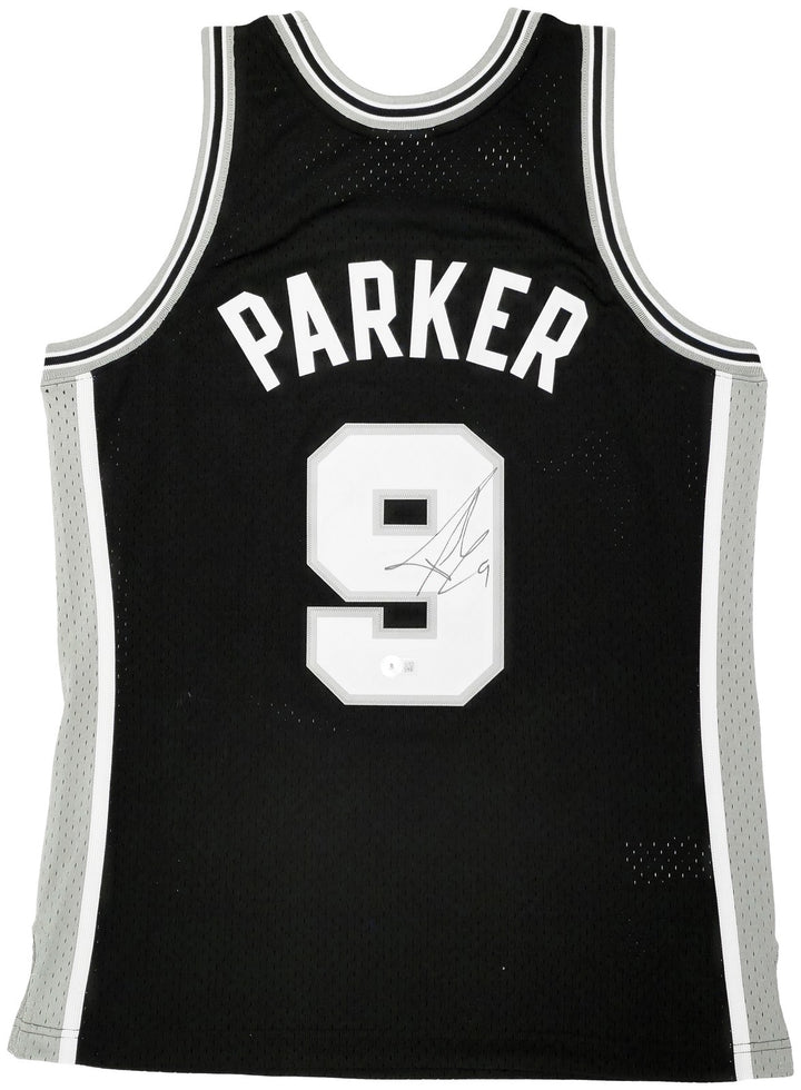 Spurs Tony Parker Auto Black Auth Mitchell Ness 01 Swingman Rookie Jersey M BAS
