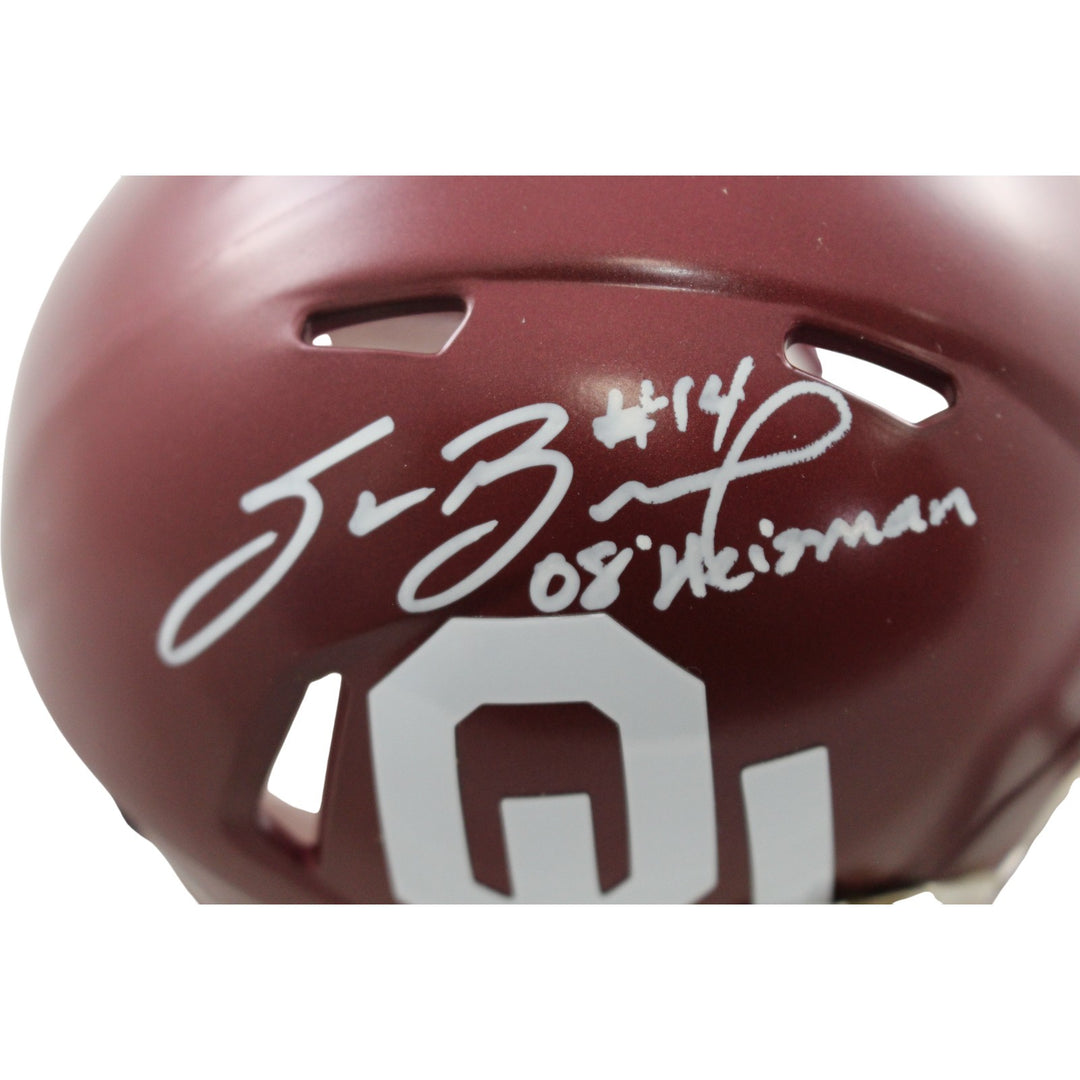 Sam Bradford Autographed Oklahoma Sooners Mini Helmet Heisman Beckett WIT 55036