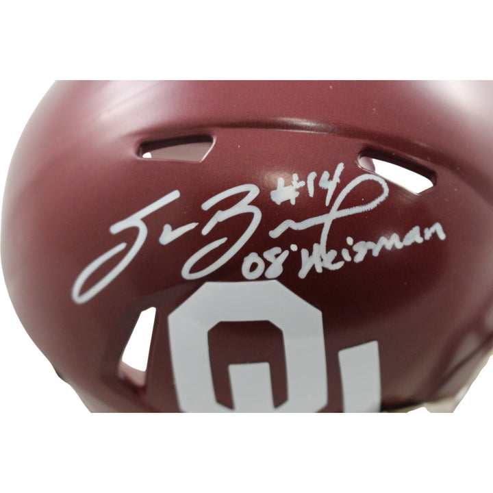Sam Bradford Autographed Oklahoma Sooners Mini Helmet Heisman Beckett WIT 55036
