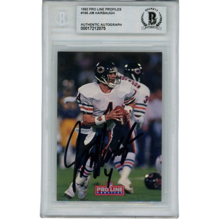 Jim Harbaugh Signed Chicago Bears 92 Pro Line Trading Card Slab Beckett 56114