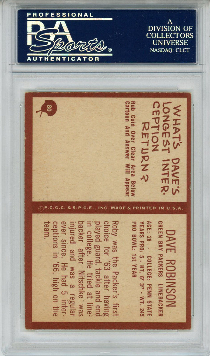 Dave Robinson Signed 1967 Philadelphia #80 Trading Card HOF PSA Slab 42669
