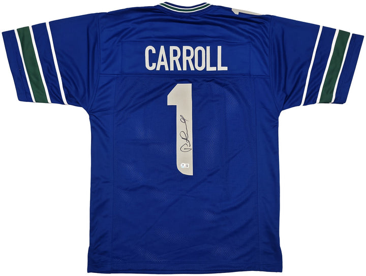 Seattle Seahawks Pete Carroll Signed Blue Jersey Beckett
