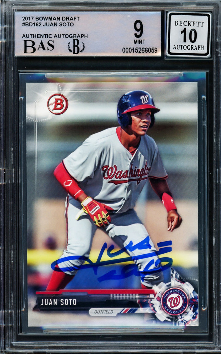 Juan Soto Signed 2017 Bowman Draft RC BD162 Mets BGS 9 Auto GM 10 Beckett