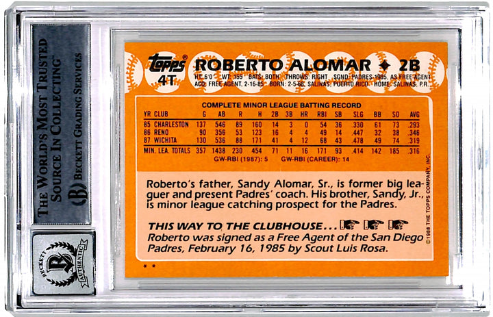 Roberto Alomar Signed 1988 Topps Update #4 Trading Card Grade 10 BAS 44496
