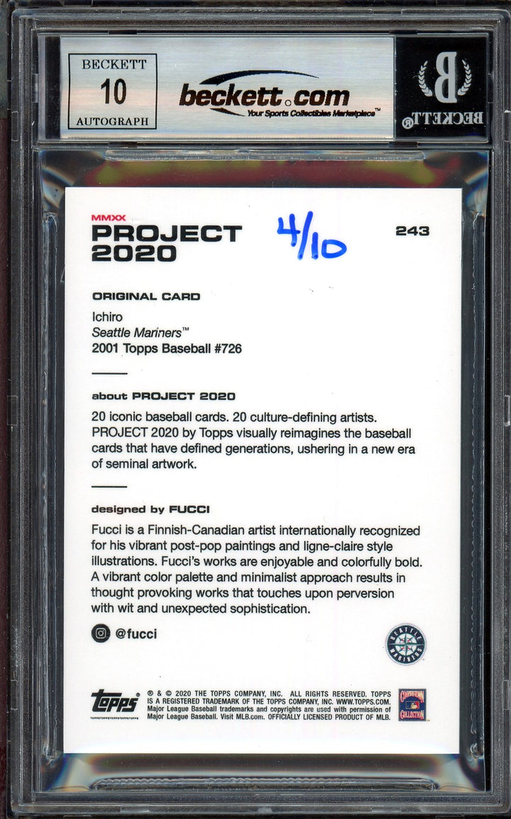 Ichiro Suzuki Auto Topps Project 2020 Fucci Card 243 Mariners Sig 10 /10 Beckett