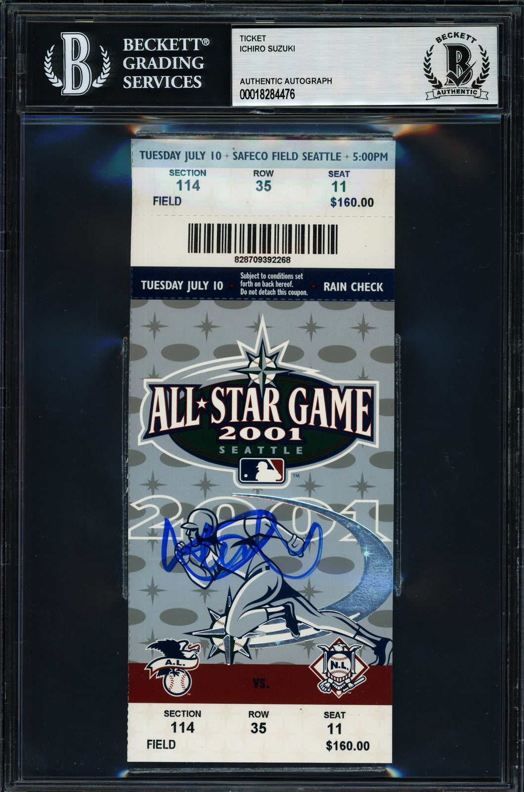 Ichiro Suzuki Signed 2001 All Star Game Ticket Mariners Beckett #18284476