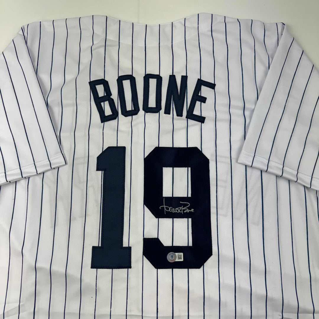 Autographed/Signed Aaron Boone New York Pinstripe Jersey Beckett COA