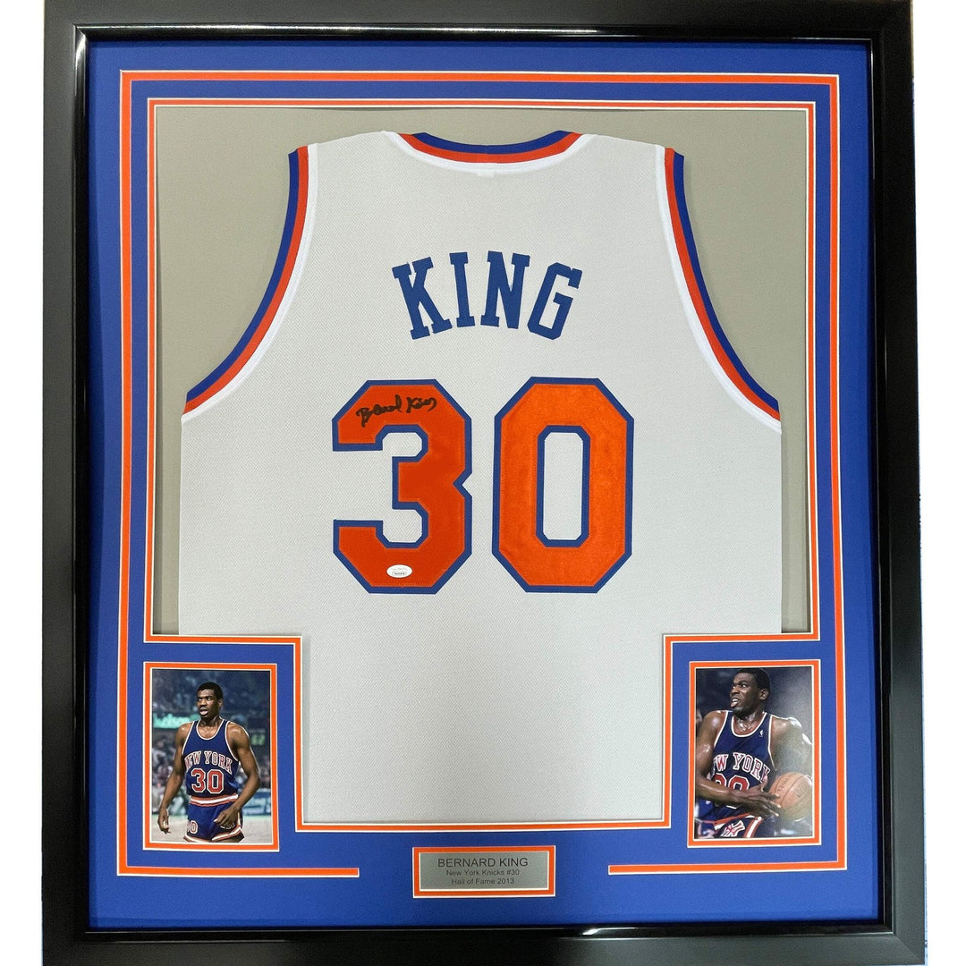Framed Autographed/Signed Bernard King 33x42 New York White Jersey Beckett COA