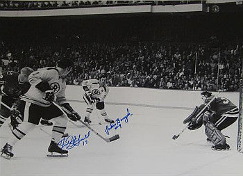 Johnny Bucyk & Fred Stanfield DUAL signed Boston Bruins Vintage 16x20 Photo-COA