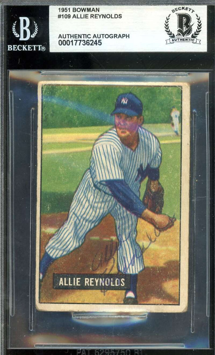 Allie Reynolds Beckett BAS Vintage Signed 1951 Bowman Autograph