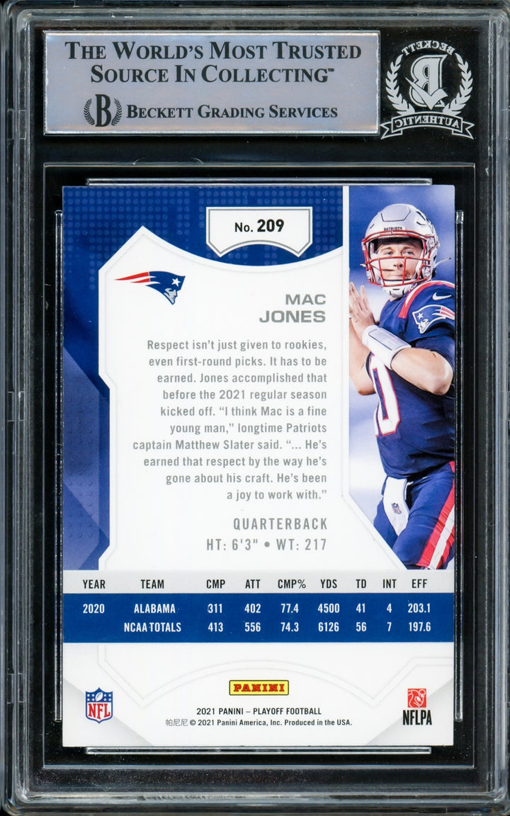 Mac Jones Signed 2021 Panini Playbook Kickoff RC 209 Patriots Beckett #14860809