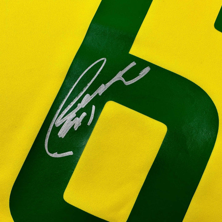 Autographed/Signed Roberto Carlos Brazil Yellow Jersey Beckett BAS COA