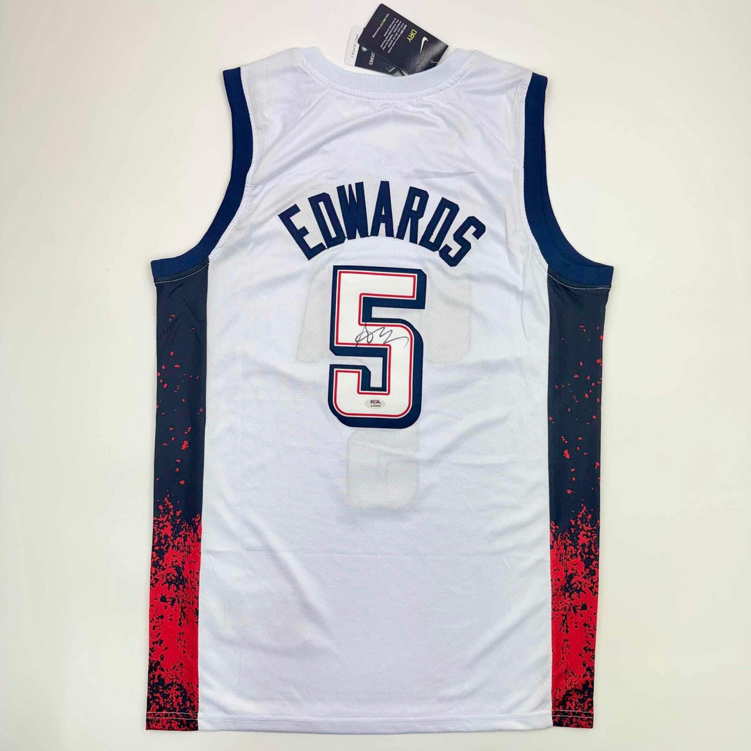 Autographed/Signed Anthony Edwards United States USA White Jersey PSA COA
