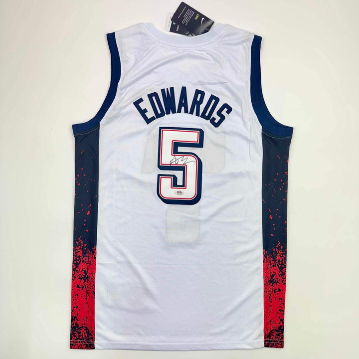 Autographed/Signed Anthony Edwards United States USA White Jersey PSA COA