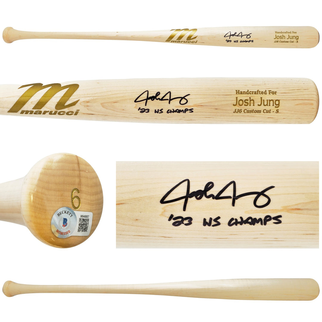 Josh Jung Auto Blonde Marucci Player Model Bat Rangers 23 WS Champs Beckett Wit