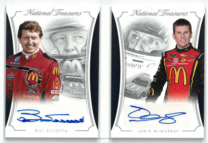 Bill Elliott & Jamie McMurray signed 2016 National Treasures Dual Sig Card- 4/10