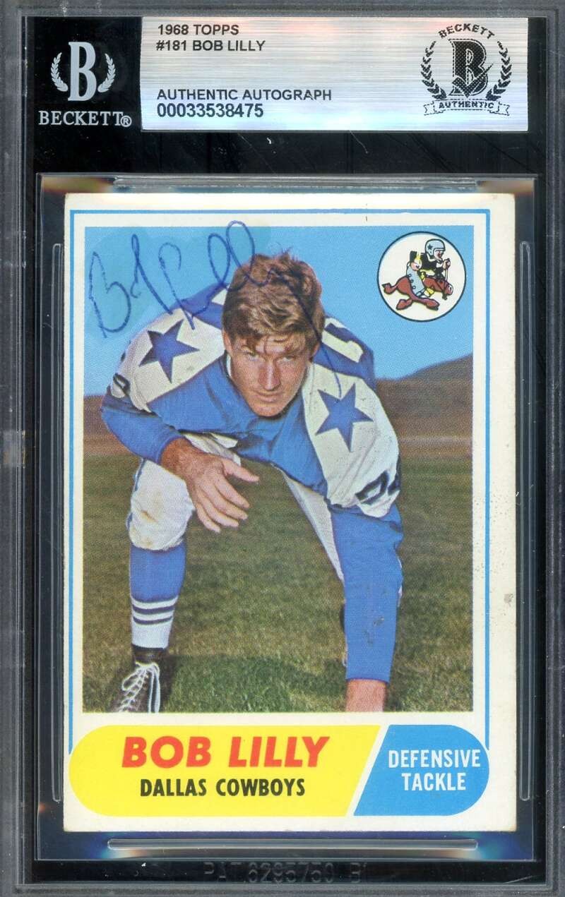 Bob Lilly Beckett BAS Vintage Signed 1968 Topps Autograph Cowboys
